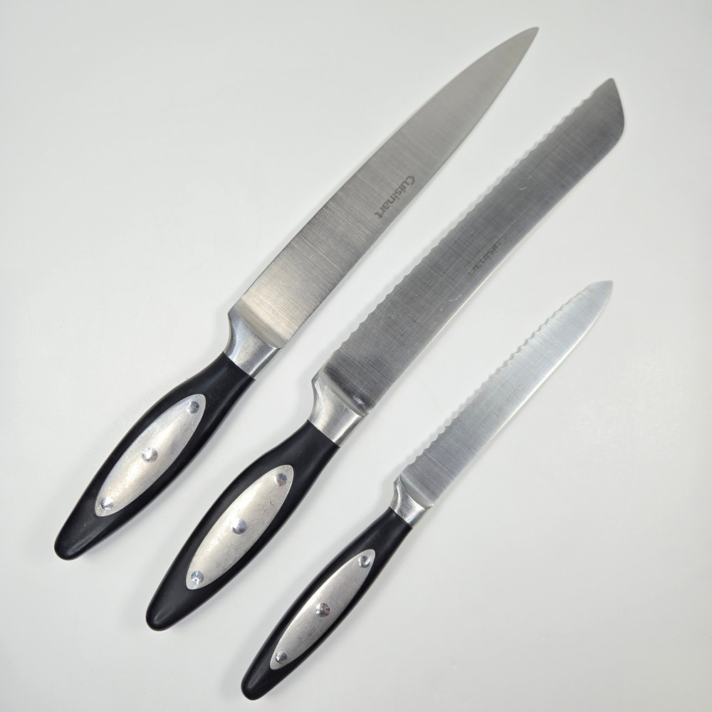 Cuisinart 3 Stainless Steel Knives Set Carving Bread Serrated Utility Black